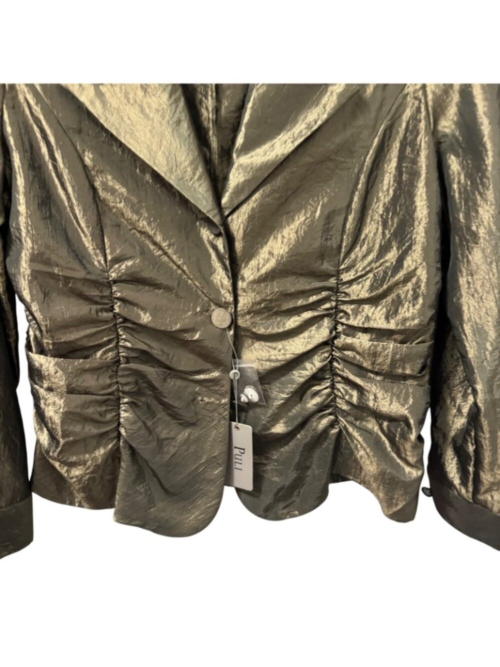 Puli Metallic  Ruched Jacket With Dramatic Collar Sz 14 lightweight NWT - Picture 7 of 11